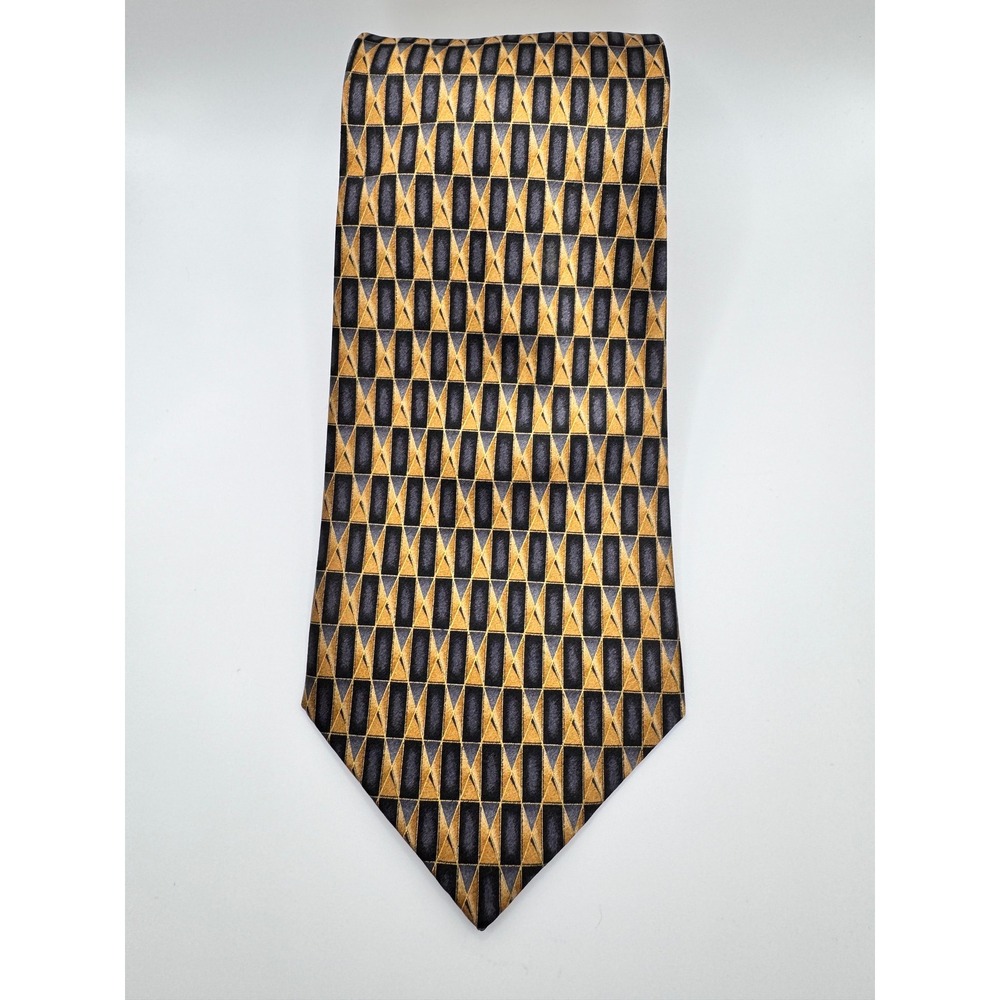 Stonehenge Silk Necktie Gold Black Geometric Pattern Business‎ Casual